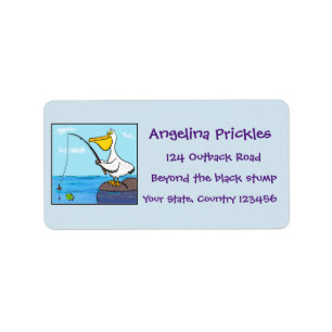 Funny fish pelican cartoon etiket