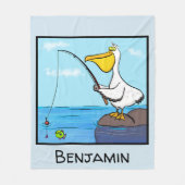 Funny fish pelican cartoon fleece deken (Voorkant)