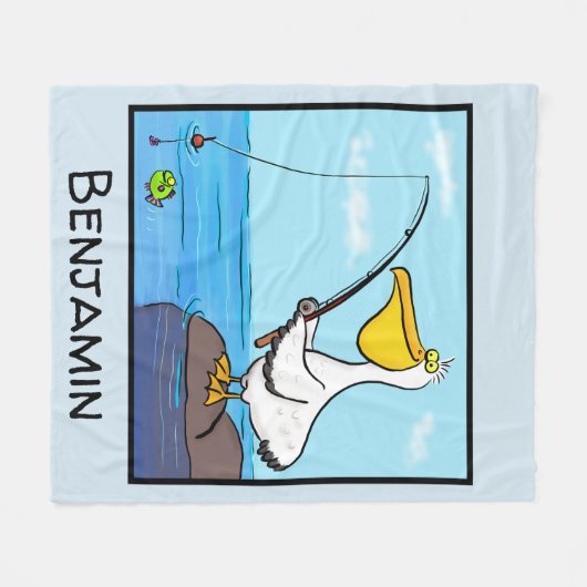 Funny fish pelican cartoon fleece deken (Voorkant (Horizontaal))