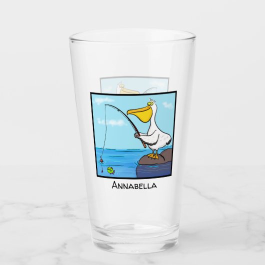 Funny fish pelican cartoon glas (Voorkant)