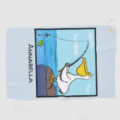 Funny fish pelican cartoon golfhanddoek (Horizontaal)