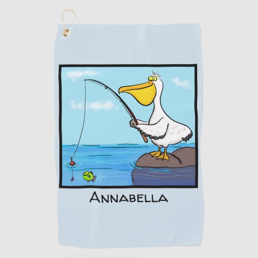 Funny fish pelican cartoon golfhanddoek (Voorkant)