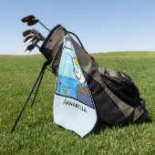 Funny fish pelican cartoon golfhanddoek (Groen)
