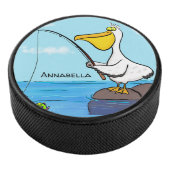 Funny fish pelican cartoon hockey puck (3/4)