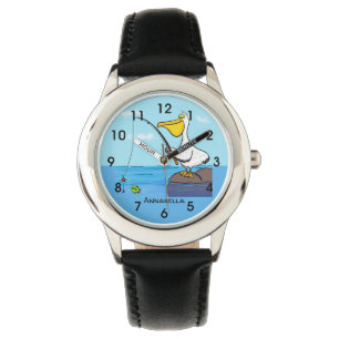 Funny fish pelican cartoon horloge