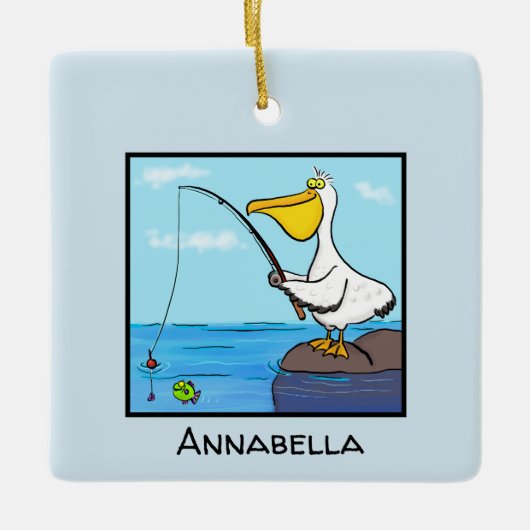 Funny fish pelican cartoon keramisch ornament (Voorkant)