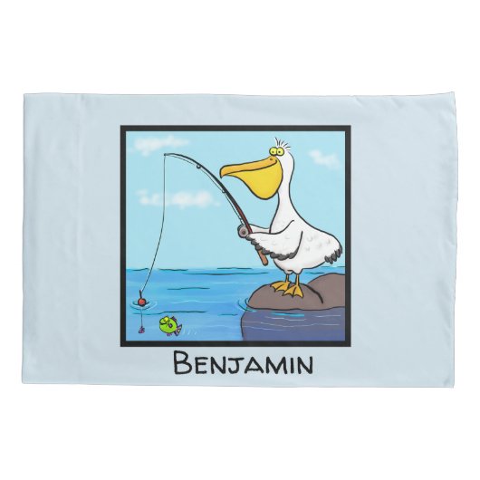Funny fish pelican cartoon kussensloop (Achterkant)