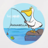 Funny fish pelican cartoon labels (Design 1)