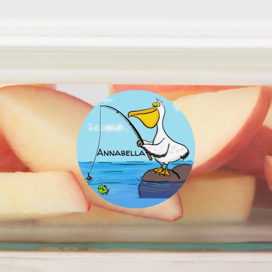 Funny fish pelican cartoon labels (Aangebracht)
