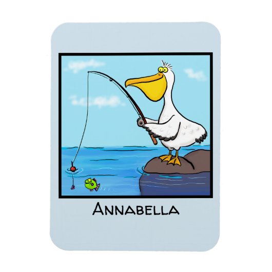 Funny fish pelican cartoon magneet (Verticaal)