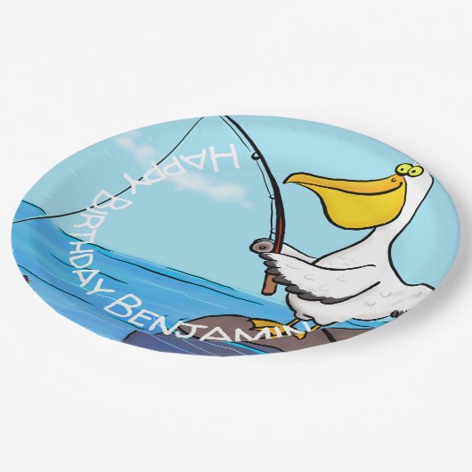 Funny fish pelican cartoon papieren bordje (Gekanteld)