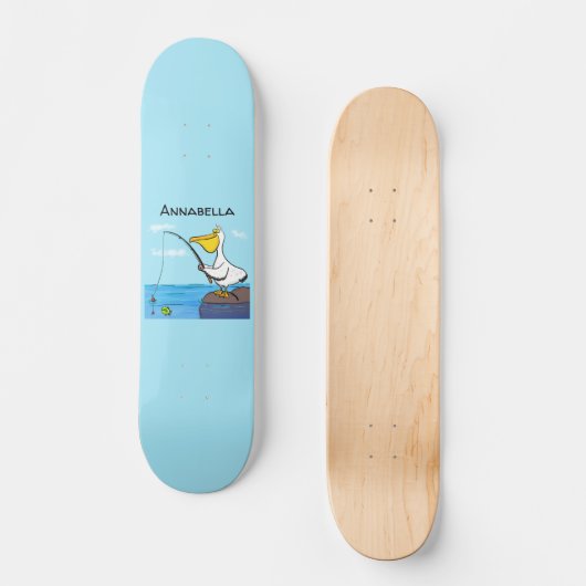 Funny fish pelican cartoon persoonlijk skateboard (Voorkant)