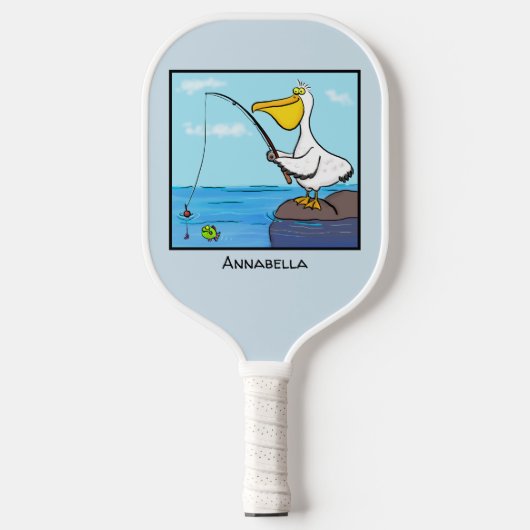 Funny fish pelican cartoon pickleball paddle (Voorkant)