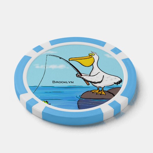 Funny fish pelican cartoon poker chips (Enkel)