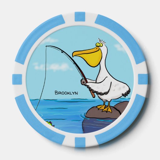 Funny fish pelican cartoon poker chips (Voorkant)