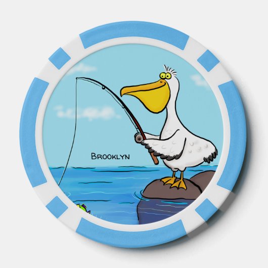 Funny fish pelican cartoon poker chips (Achterkant)