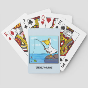Funny fish pelican cartoon pokerkaarten