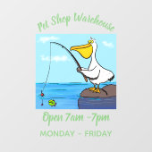 Funny fish pelican cartoon raamsticker (Vel)