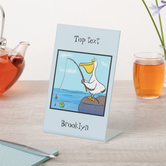 Funny fish pelican cartoon reclamebord met voetstuk (Insitu)