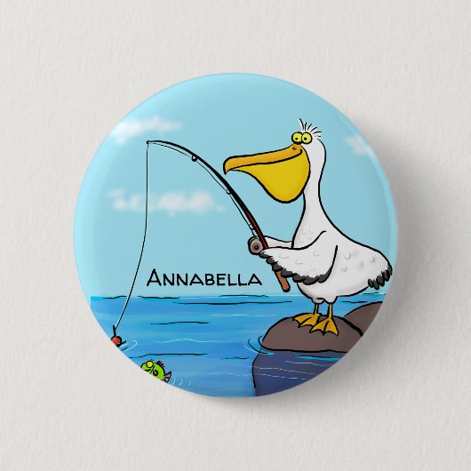 Funny fish pelican cartoon ronde button 5,7 cm (Voorkant)