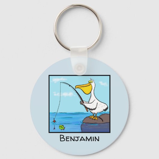 Funny fish pelican cartoon sleutelhanger (Voorkant)