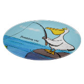 Funny fish pelican cartoon snijplank (Hoek)