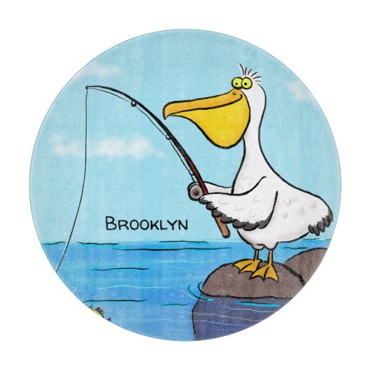 Funny fish pelican cartoon snijplank (Voorkant)