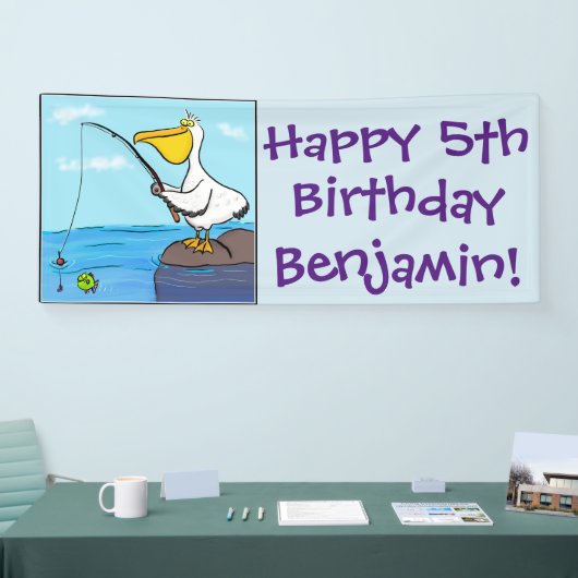 Funny fish pelican cartoon spandoek (Beurs)
