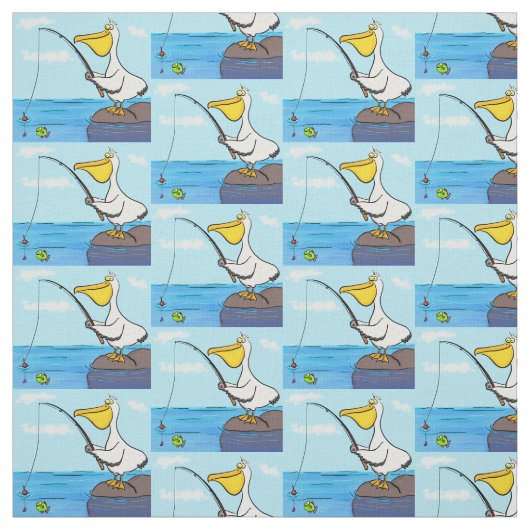 Funny fish pelican cartoon stof (Swatch)