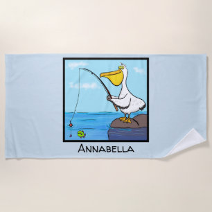 Funny fish pelican cartoon strandlaken