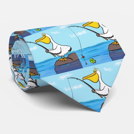 Funny fish pelican cartoon stropdas (Opgerold)