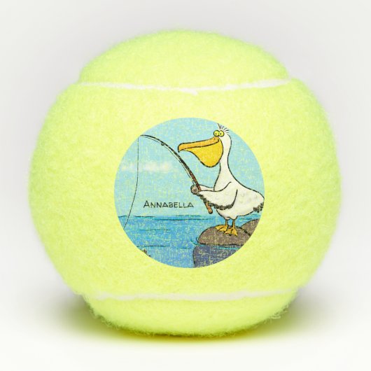 Funny fish pelican cartoon tennisballen (Voorkant)