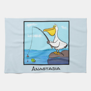 Funny fish pelican cartoon theedoek