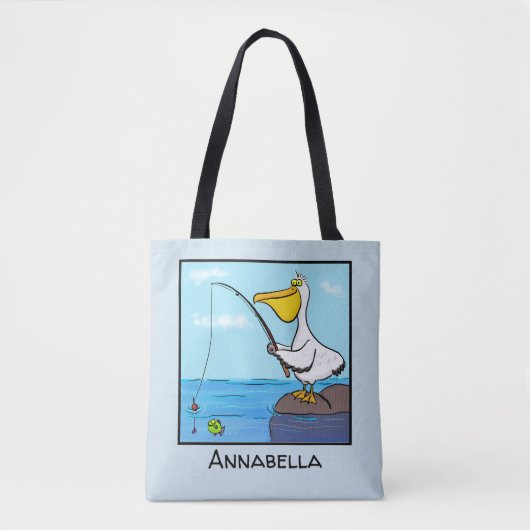 Funny fish pelican cartoon tote bag (Voorkant)