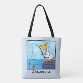 Funny fish pelican cartoon tote bag (Achterkant)