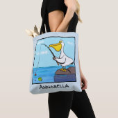 Funny fish pelican cartoon tote bag (Dichtbij)