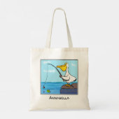 Funny fish pelican cartoon tote bag (Achterkant)