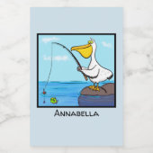 Funny fish pelican cartoon voedselcontainer etiket (Enkel label)