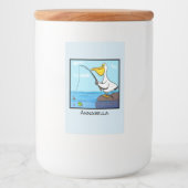 Funny fish pelican cartoon voedselcontainer etiket (Voorkant)