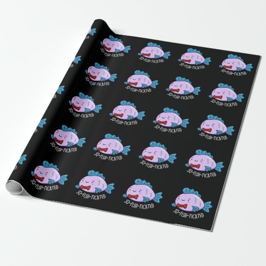Funny Fish Pun Dark BG Cadeaupapier (Uitgerold)