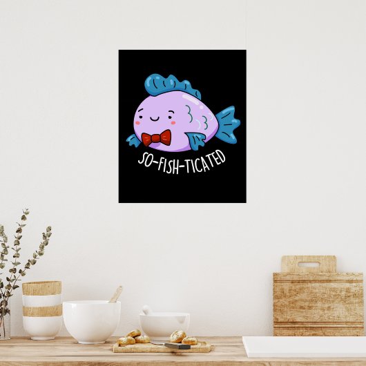 Funny Fish Pun Dark BG Poster (Keuken)