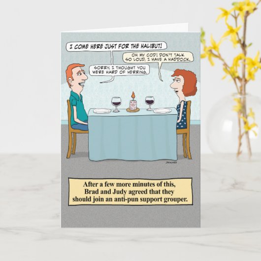 Funny Fish Puns Birthday Kaart (Gele Bloem)