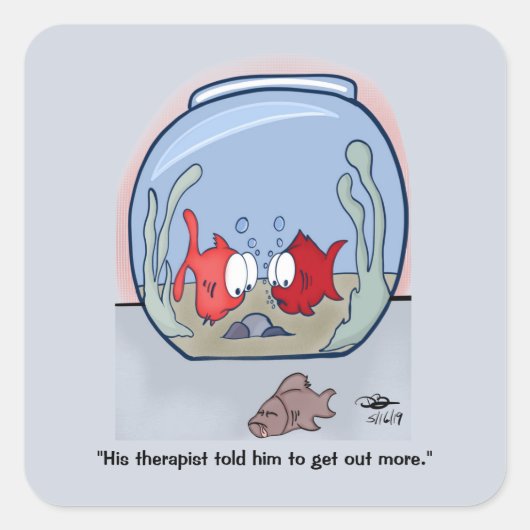 Funny Fish Story Vierkante Sticker (Voorkant)