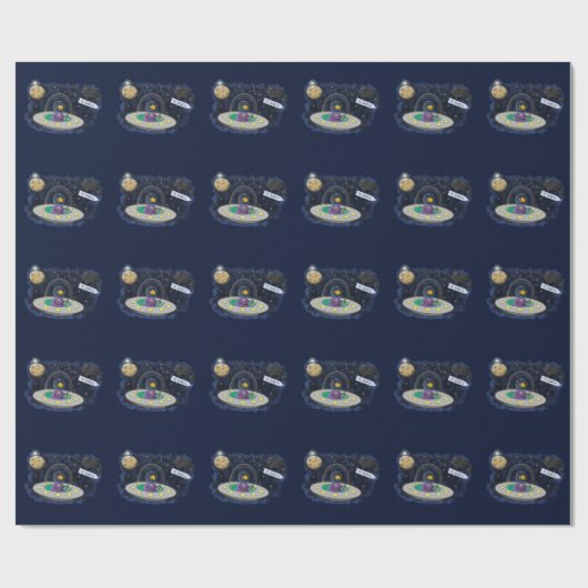 Funny fish UFO space ship cartoon illustration Cadeaupapier (Vlak)