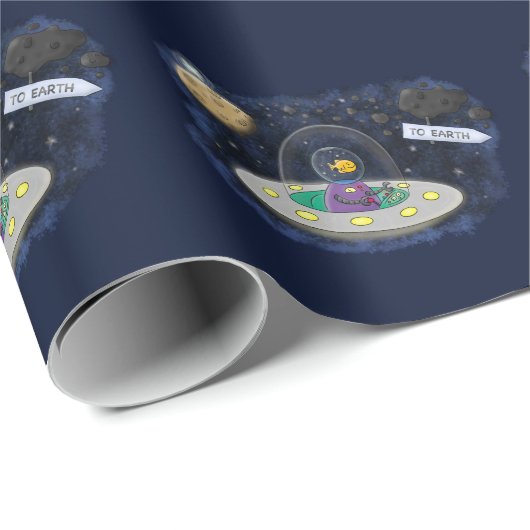 Funny fish UFO space ship cartoon illustration Cadeaupapier (Rol Hoek)