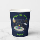 Funny fish UFO space ship cartoon illustration Papieren Bekers (Achterkant)