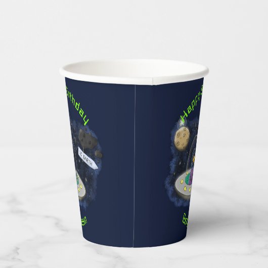 Funny fish UFO space ship cartoon illustration Papieren Bekers (Rechts)