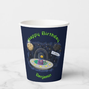 Funny fish UFO space ship cartoon illustration Papieren Bekers