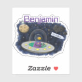 Funny fish UFO space ship cartoon illustration Sticker (Vel)