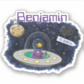 Funny fish UFO space ship cartoon illustration Sticker (Voorkant)